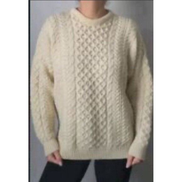 Vintage Connemara Fisherman Cable Knit Wool Sweater Crewneck Men Irish Chunky XL - Picture 1 of 7